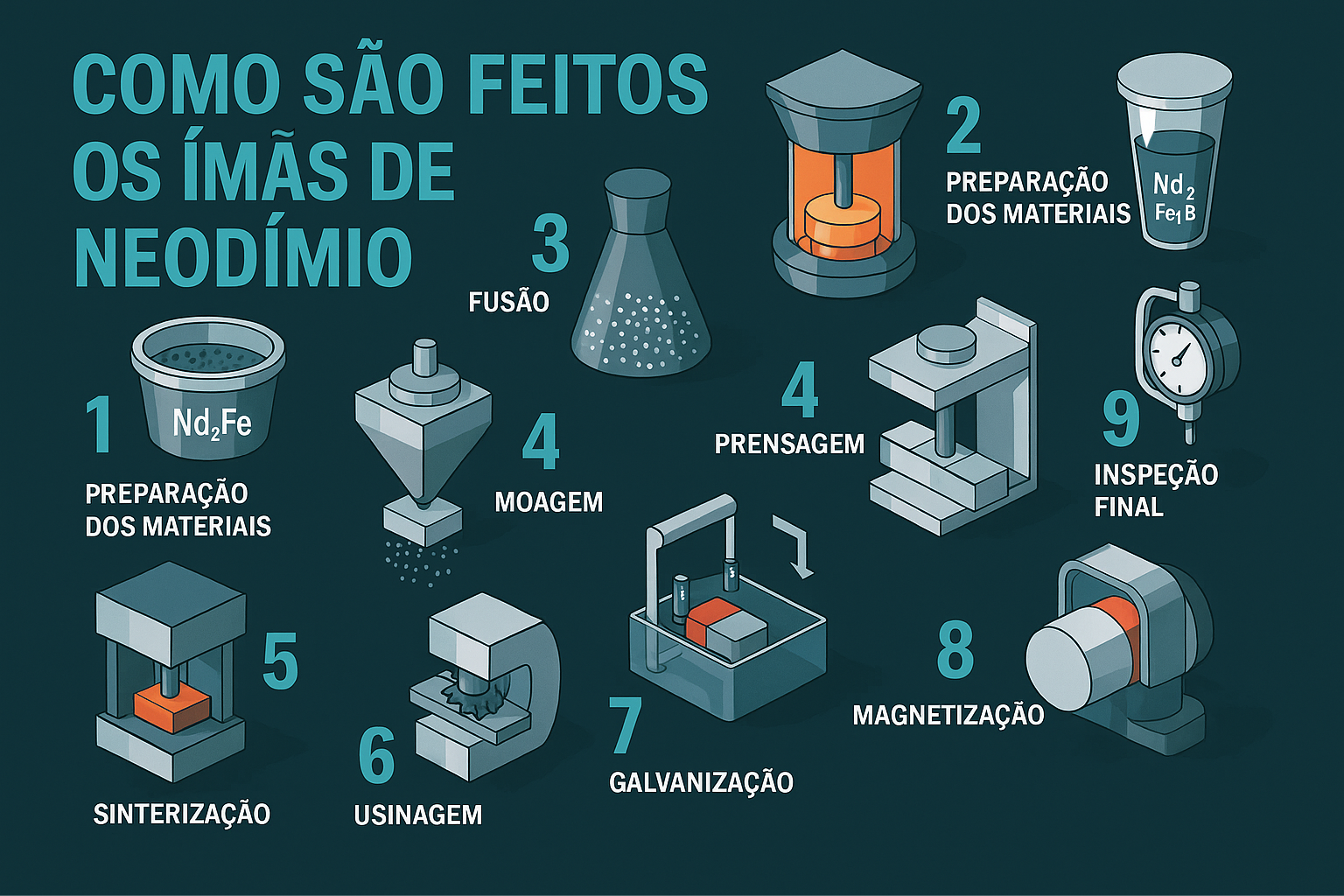 Processo de fabricação dos imãs de neodímio