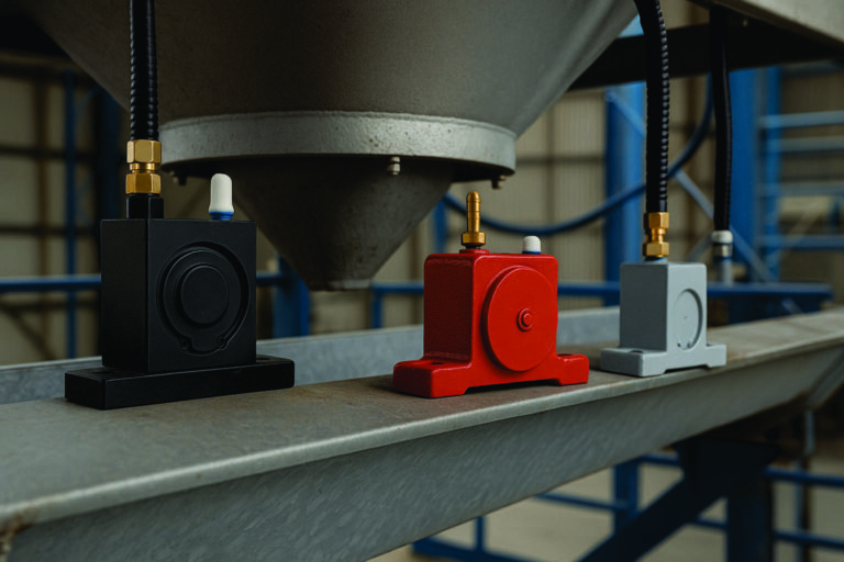 Vibradores pneumaticos aplicados em uma estrutura metalica